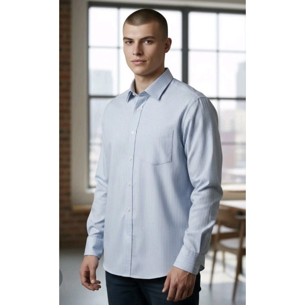GIOVANI Men's Long Sleeve Button Down Shirt Blue Yellow Stripes P2P23 SZ 42/16.5